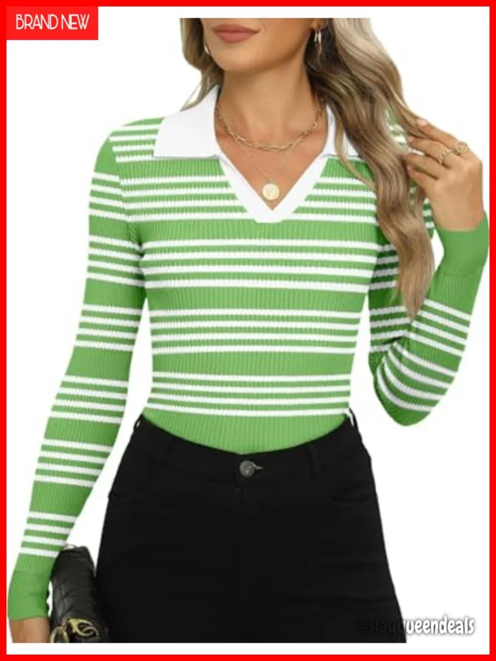 Long Sleeve V Neck Ribbed Knit Slim Fitted Sweater Pullover Size S-XXL